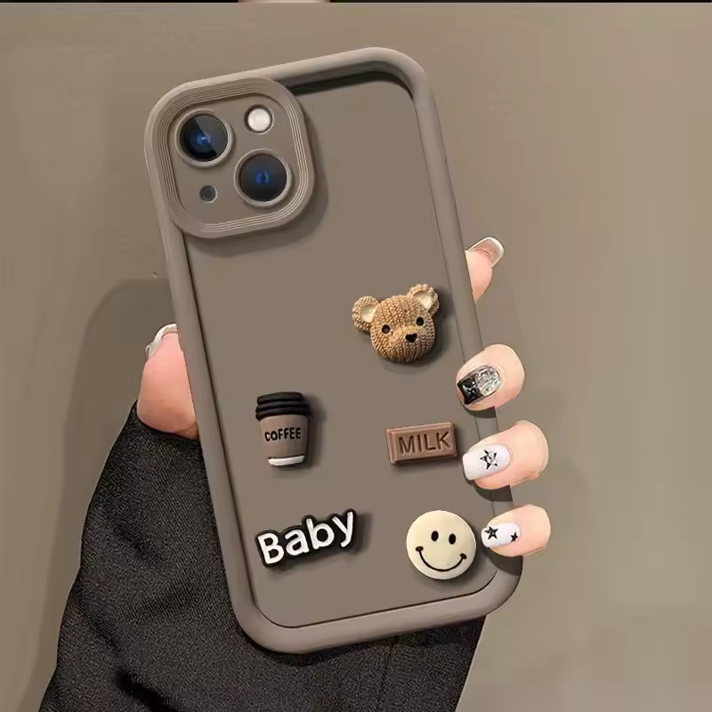 3D Retro Bear TPU Phone Case with Lens Protection
